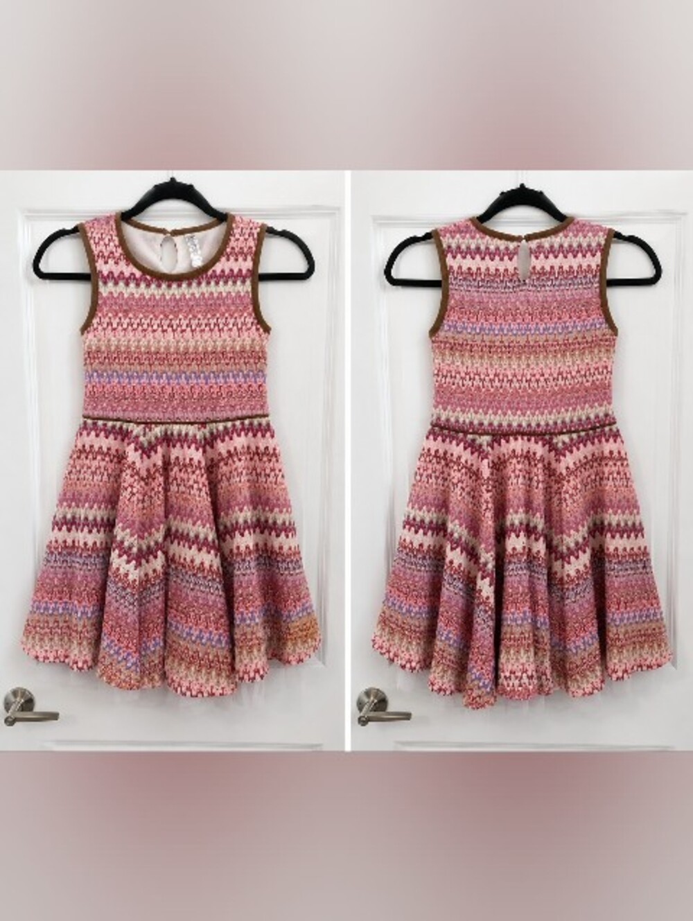 Girls Pink Multicolor Knit Fit-and-Flare Dress Size 7 By Beautees